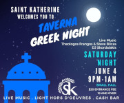 St. Katherine welcomes you to a Taverna Greek Night on Saturday, June 4, 2022 from 9:00 PM - 1:00 AM at St. Katherine's in Falls Church, VA, featuring Live Music by Theologos Frangos & Steve Blicas with DJ Manolis Skodalakis! Click here for details!