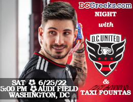DCGreeks.com invites you to Audi Field on Saturday, June 25, 2022 at 5:00 PM as D.C. United and Greek International Taxiarchis Fountas take on MLS rival Nashville SC! Tickets start at only $35/ticket and the first 50 purchasers will have the opportunity to take a post-match photo with Taxi Fountas! Click here for details!