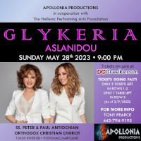 Apollonia Productions in cooperation with The Hellenic Dance Program of St. George presents Glykeria & Melina Aslanidou Live in Bethesda on Sunday, 5/28/23, at St. George's Grand Hall in Bethesda, MD. Reserved table seating now on sale at DCGreeks.com!