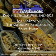 Enjoy complimentary mezedakia catered by some of DC's best Greek restaurants at MezeMania - The Saturday Afternoon Happy Hour on 11/4/23 at 3:30 PM, part of DCGreeks.com Pan-Hellenism Weekend 2023.