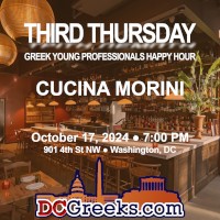 Third Thursday Greek Young Professionals Happy Hour -- 10/17/24 at Cucina Morini in Washington, DC! Click here for details!