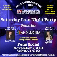 Join hundreds of Greeks from all over the US for DCGreeks.com's Pan-Hellenism Weekend 2024 Saturday Late Night Party with Apollonia on 11/2/24 at Penn Social!