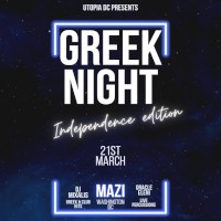 Utopia Greek Night Greek Independence 2026 Edition at Mazi in Washington, DC on Saturday, 3/21/2026. Sounds by DJ Mixalis with live percussion by Oracle Eleni! Click here for details!